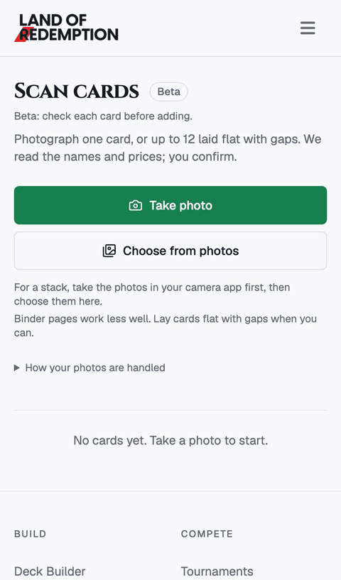 Scanning four cards on a table: a few seconds of Reading, then the four cards with their prices and a total